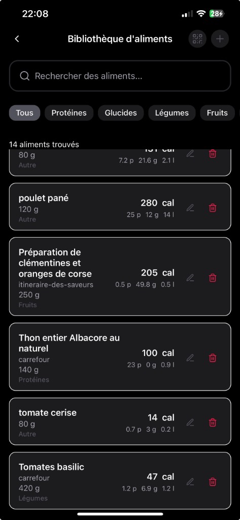 Ta bibliothèque d'aliments