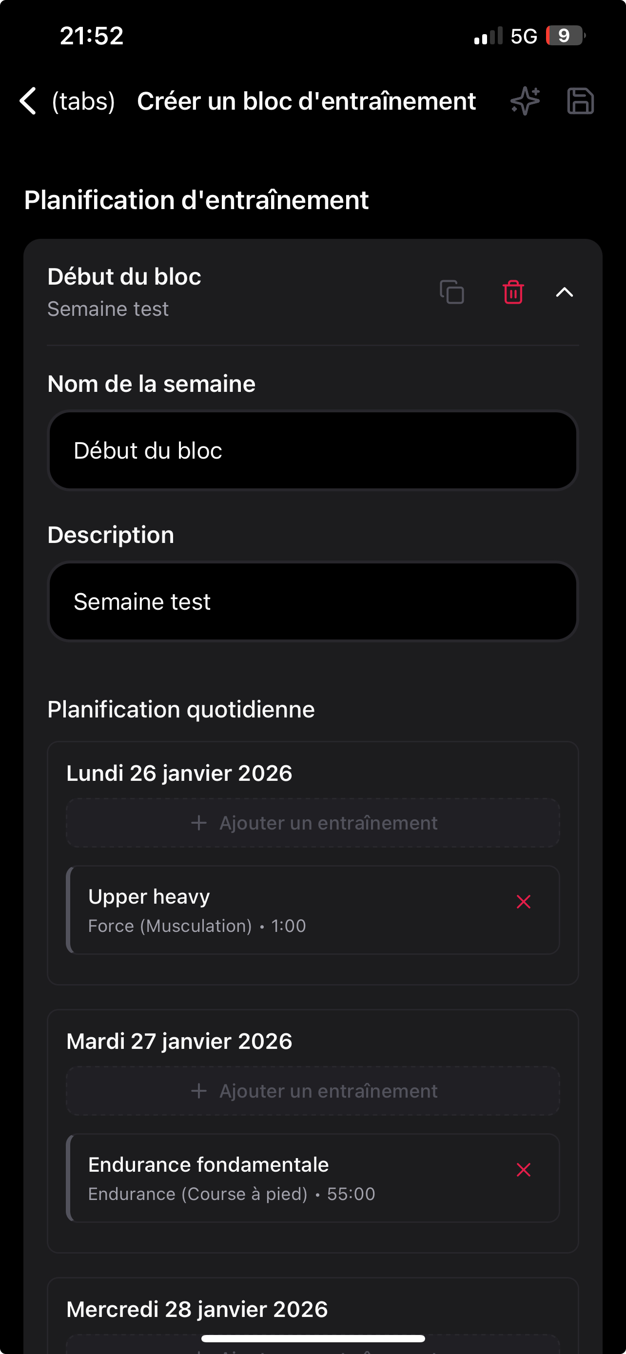 Planification des entraînements