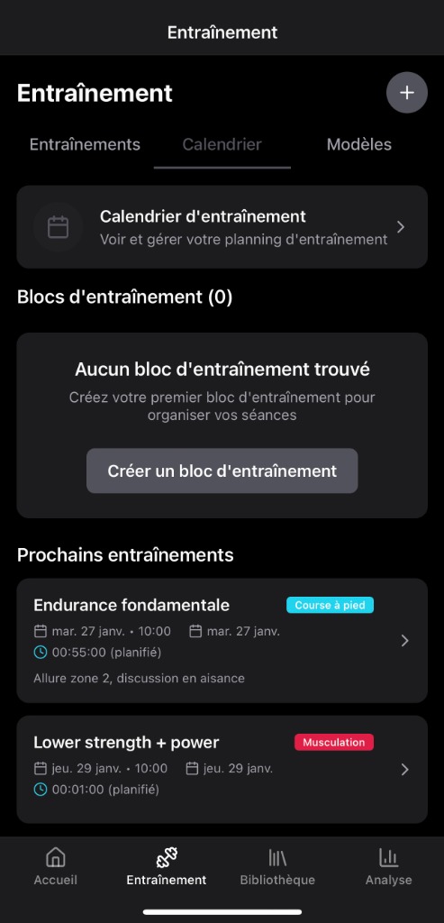 Planification des entraînements
